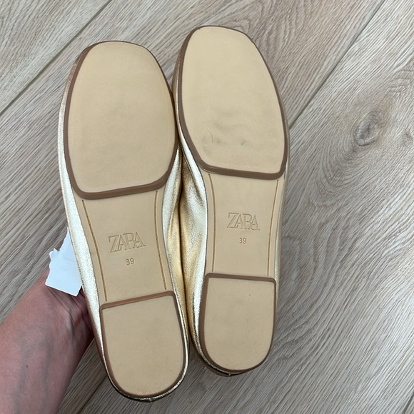 Zara Gold Metallic Square Toe Ballet Flats - Picture 4 of 9